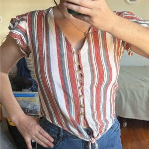 Style Envy Multicolor Striped Tie-Front Blouse